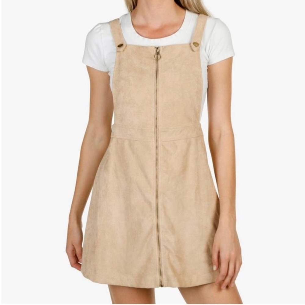 Beige Jumper Overall Mini, Suede Dress, New